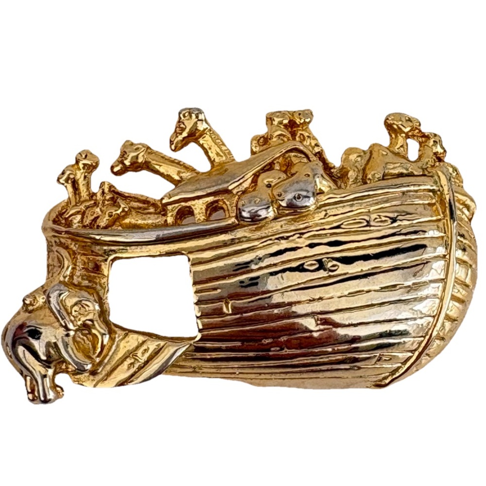 Gold Tone Noah's Ark Brooch Signed AAi